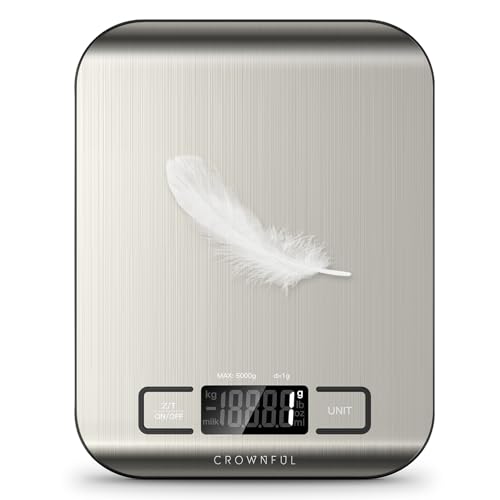 CROWNFUL Balança de alimentos, balança digital de cozinha de 5 kg, peso onças e gramas para cozinhar e assar, 6 unidades com função de tara (bateria incluída)