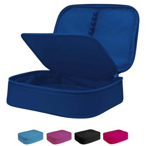 Estojo Escolar Box Grande Infantil Organizador Para Lapis Feminino Masculino Nylon Com Divisoria Necessarie Ziper Resistente Marca Calmfy (Azul-Escuro)