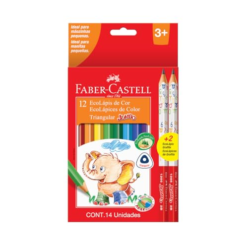 Lápis de Cor Ecolápis Triangular Jumbo 12 Cores + 2 Lápis Jumbo 2B, Faber-Castell