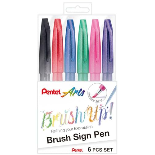 Pentel Kit Caneta Pincel Brush Sign Pen 06 Cores Tradicionais KITBRUSH-6T