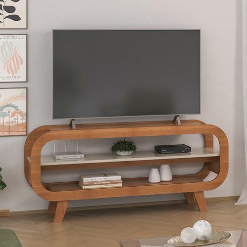 Rack 1,33 mt para TV até 60" com estrutura usinada MDF 15mm THEO cor Cinamomo/Off White - Artely